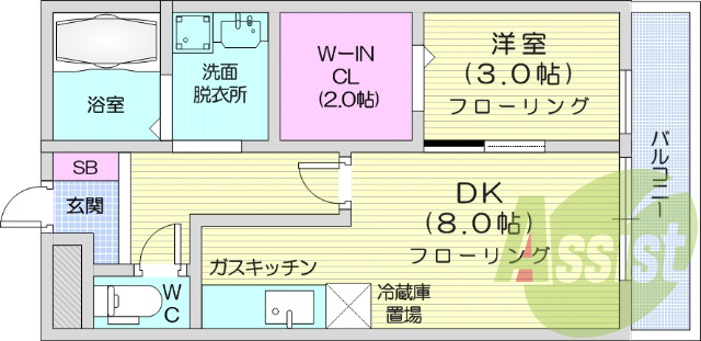 1ＤＫ、バス・トイレ別、ウォークインクローゼット、エアコン