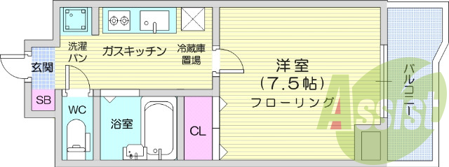 1K、システムキッチン、都市ガス、光ファイバー