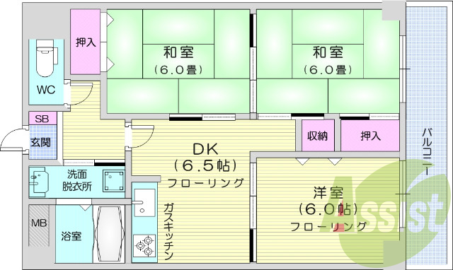 3ＤＫ、都市ガス、独立洗面台、追い焚き給湯、ウォシュレット