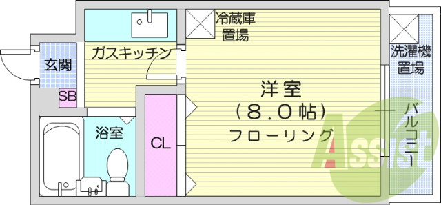 1K、南向き、日当たり良好、給湯器付き。