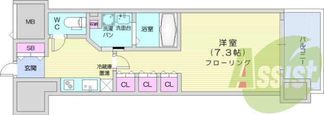 １K、モニター付きインターホン、浴室乾燥機
