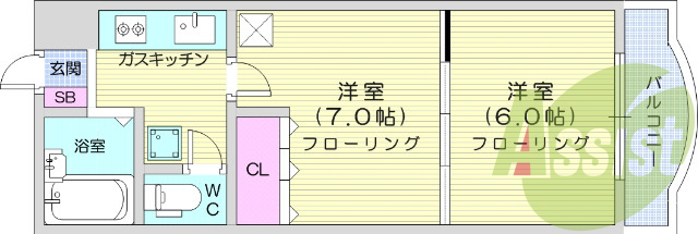 ２K、ガスコンロ付き、エアコン、モニター付きインターホン
