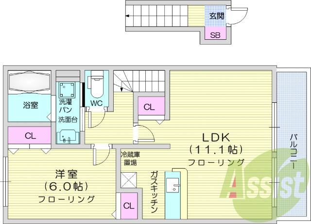 1LDK、独立洗面台、浴室乾燥機、シャワートイレ
