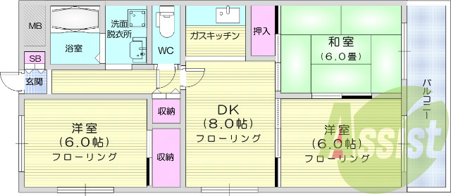 3DK、エアコン、TVインターホン、追い焚き機能。