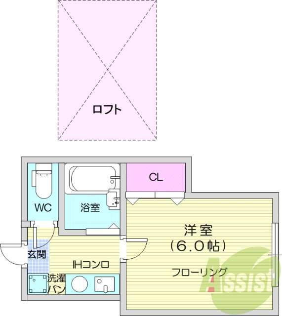1K・ロフト・バストイレ別・IHクッキングヒーター