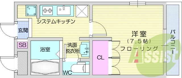 1Ｋ、エアコン、バストイレ別、モニター付きインターホン