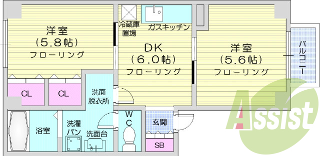 2DK、トランクルーム、追い焚き、バストイレ別、BS端子