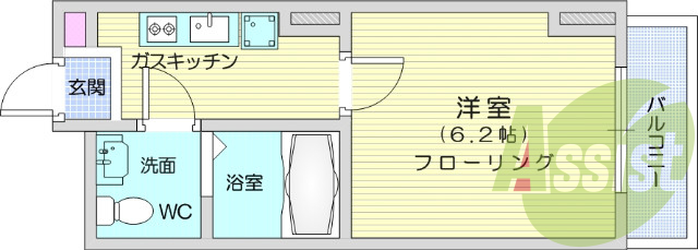 1K、エアコン、バストイレ別、独立洗面台