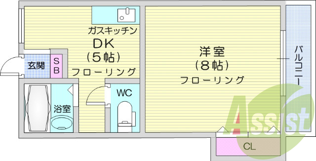 トイレバス別、エアコン付き、バルコ二ー、
