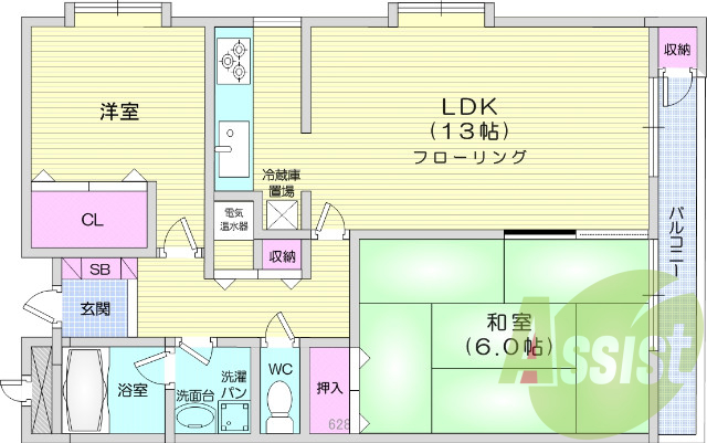 ２LDK、システムキッチン、独立洗面、クローゼット