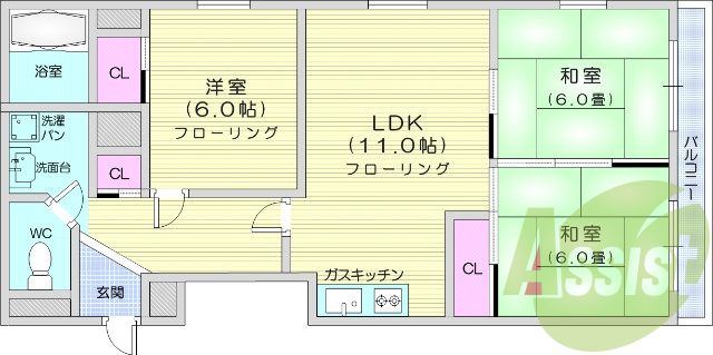 3LDK、都市ガス、宅配ボックス、温水洗浄便座