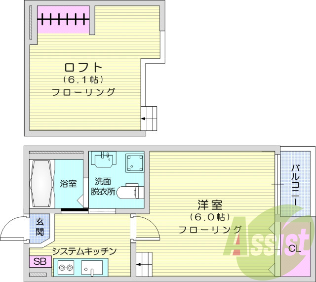 1K、エアコン、インターネット無料、バストイレ別