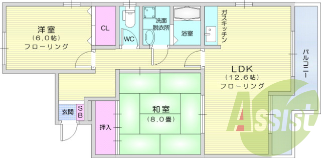 ２LDK、エアコン、バストイレ別、ＴＶ付インターホン、追焚き