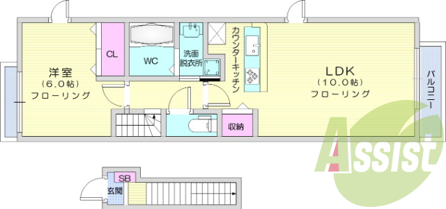 １LDK、フローリング、バルコニー、モニター付インターホン