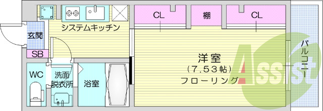 1K、浴室乾燥、シャンプードレッサー、モニター付インターホン
