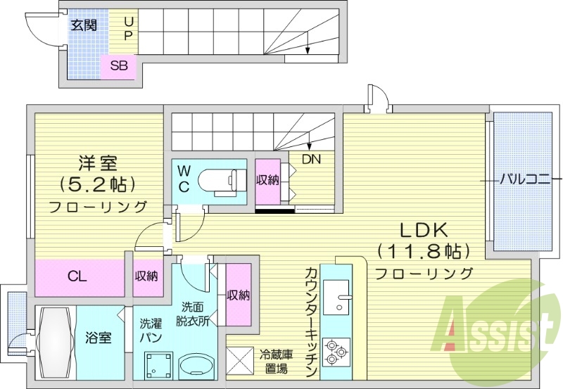 １LDK、カウンターキッチン、ウォッシュレットつきトイレ