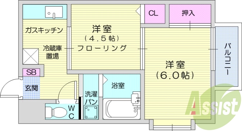 1DK・エアコン・バストイレ別、収納
