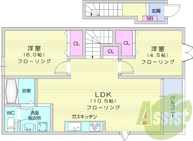 ２ＬＤＫ、フローリング、バルコニー、ＴＶ付インターホン