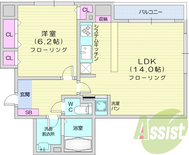 １LDK 日当たり良好　バルコニー　浴室乾燥機あります。