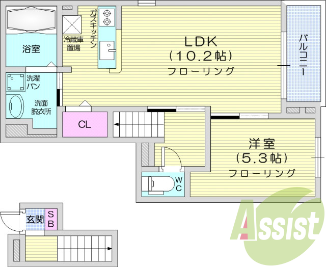 1LDK、B・T別、追焚機能、温水洗浄便座、エアコン２台