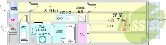 １Ｋ、オートロック、オール電化、洗面化粧台