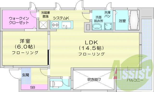 1LDK・オートロック・風呂トイレ別・追い焚き
