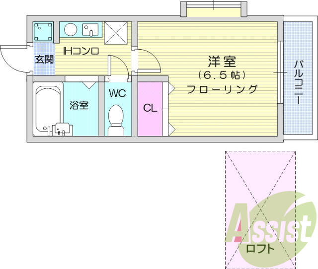 1Ｋ、ロフト、ＩＨコンロ、インターネット使用料不要
