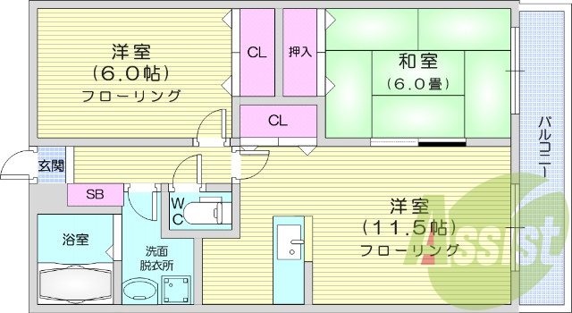 ２LDK、エアコン、モニタ付きインターホン