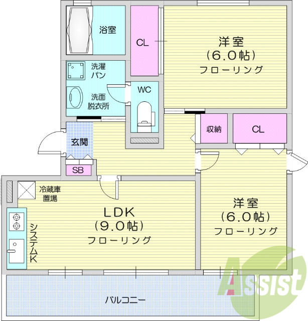 2DK、追い炊き機能、独立洗面台、TVインターホン