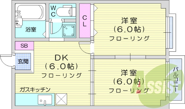 2DK、追い焚き機能、ウォシュレット、エアコン