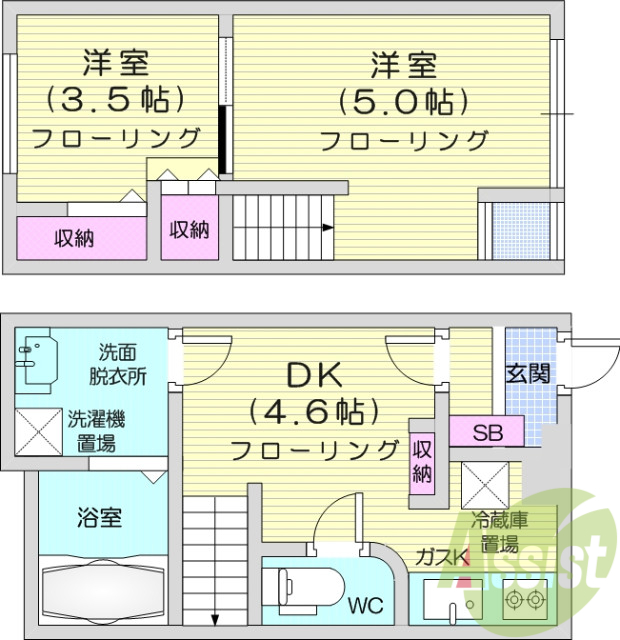 ２DK・メゾネット・追焚・バストイレ別・オートロック