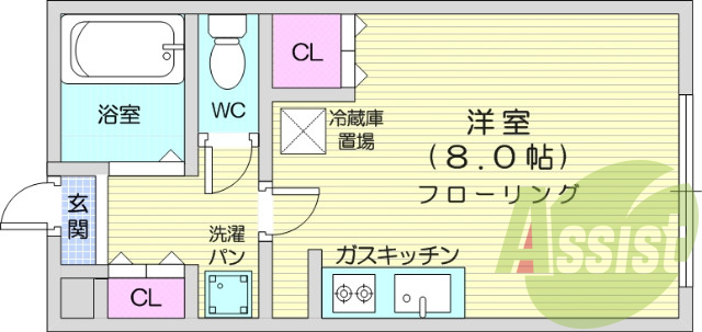 バストイレ別、ガスコンロ2口付、室内洗濯機置き場
