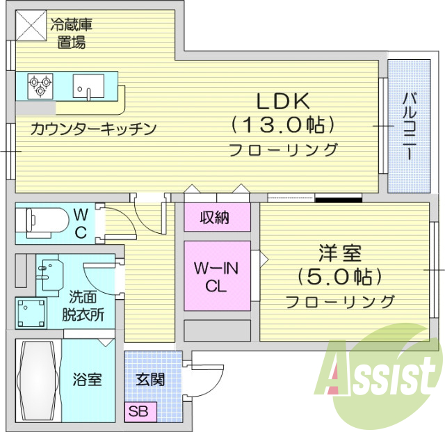 １LDK。南向き、24時間換気システム。