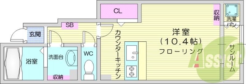 1Ｋ、モニター付きインターフォン、バストイレ別。