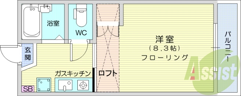 1K、温水洗浄便座、モニター付きインターホン、バス・トイレ別