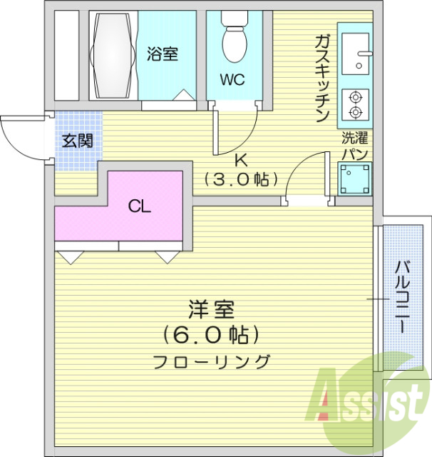 1K・角部屋・風呂トイレ別・ウォシュレット
