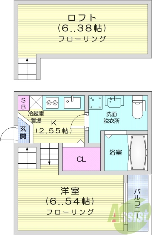 1Ｋ、システムキッチン、ロフト付き、独立洗面化粧台、エアコン