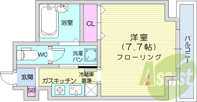 1Ｋ、オートロック、モニター付きインターフォン。