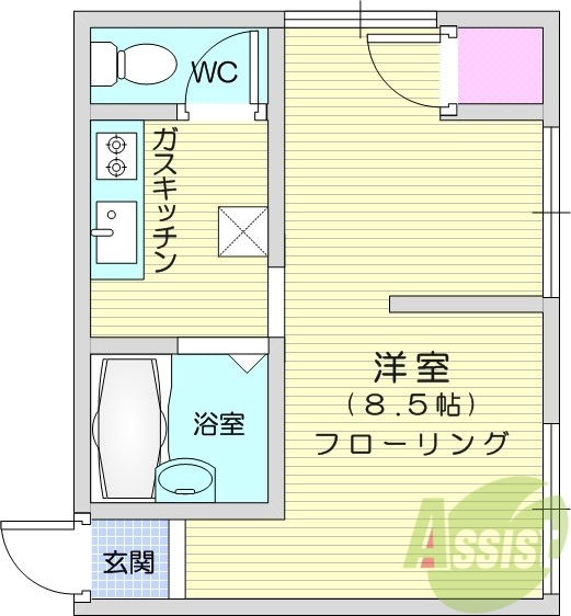 室内物干し竿、バス・トイレ別、給湯、室内洗濯機置