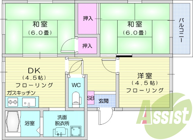 3DK、エアコン、室内洗濯機置き場、トイレ浴室別、収納