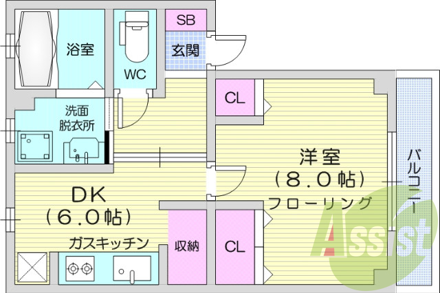 都市ガス、シューズボックス、エアコン、インターホン。