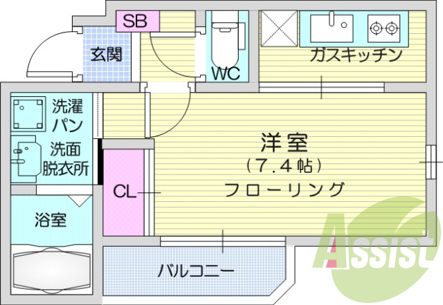 1Ｋ、エアコン、室内洗濯機置場、トイレ浴室別、クローゼット