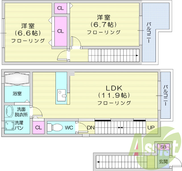 2LDK、防犯カメラ、追い焚き、浴室乾燥、カウンターキッチン