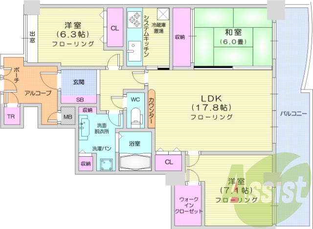 3LDK、追い焚き、食器洗浄乾燥機、浴室乾燥