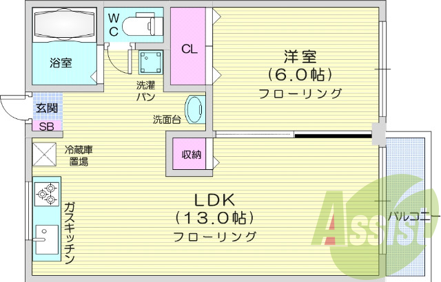 1LDK・バストイレ別・独立洗面台・追い焚き