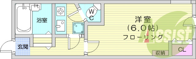 1K、エアコン、フローリング、バストイレ別、室内洗濯機置場