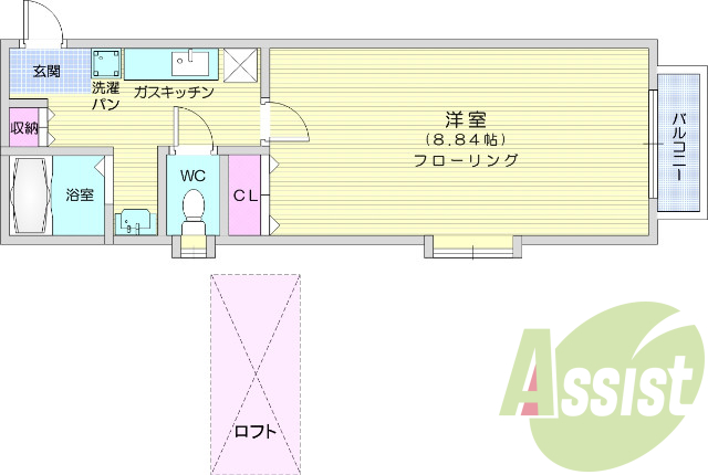 １K、南西向き、バストイレ別、日当たり良好、インターホン有り