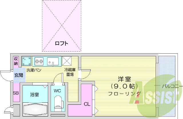 1K、独立洗面台、温水洗浄便座、フローリング