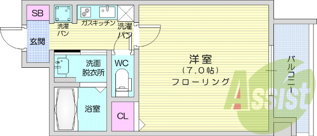 1K　角部屋です。バストイレ別・追い炊き機能付きで快適です。