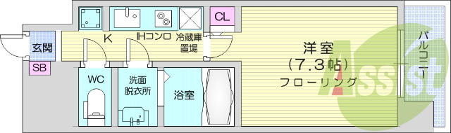 1K、オートロック、バストイレ別、モニター付きインターホン